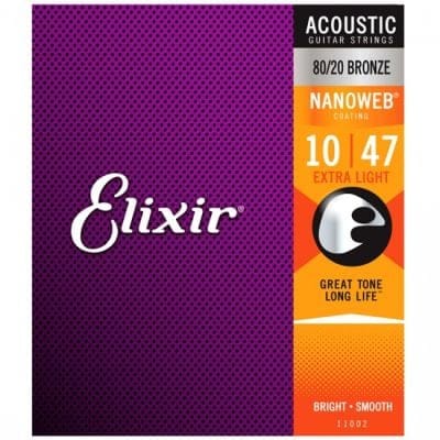 Elixir 11002 Acoustic Guitar Strings Nanoweb Extra Light 10-47 80/20 Bronze A-NW-XL