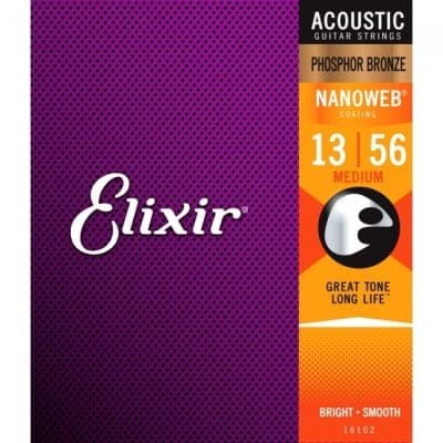Elixir 16102 Acoustic Guitar Strings Nanoweb Medium 13-56 Phosphor Bronze APB-NW-M