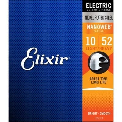 Elixir 12077 Electric Guitar Strings Nanoweb Light Heavy 10-52 E-NW-LH