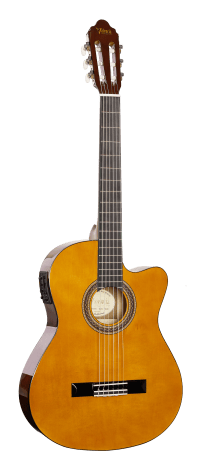 Valencia VC104TCE 4/4 size thin body electric/acoustic classical guitar with Venetian cutaway.
