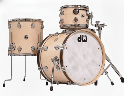 DW COLLECTORS SERIES PURE MAPLE 3-PIECE SHELL PACK IN NATURAL SATIN OIL w/ Satin Walnut Hoops