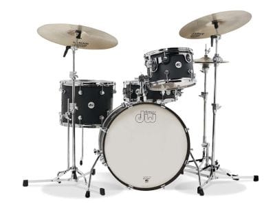 DW Design Series Frequent Flyer 4-Piece Maple Shell Pack, Black Satin Lacquer w/Chrome Hardware; 8x12, 11x14, 12x20, 5x14