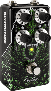 Fender Godzilla Distortion pedal showing Bass, Distortion and Treble controls and footswitch.