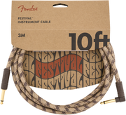 Festival Instrument Cable, Straight/Angle, 10', Pure Hemp, Brown Stripe
