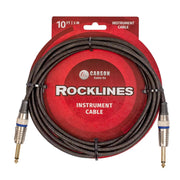 Carson Rocklines ROK10BK 10ft Black Braided Guitar Cable - Coiled Product View with Straight Jack Connectors