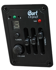 Cort CE304T Acoustic Guitar Preamp - Black Control Panel with Three-Band EQ, Volume Control and Built-In LED Tuner