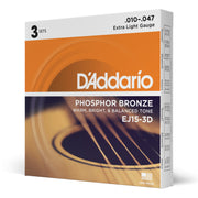 EJ15-3D Phosphor Bronze Acoustic Guitar Strings, Extra Light, 3 Sets