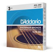 EJ16-3D Phosphor Bronze Acoustic Guitar Strings, Light, 3 Sets