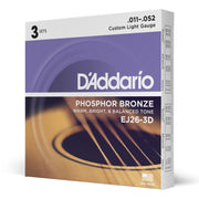 3 Pack of EJ26 Phosphor Bronze Acoustic Guitar Strings 11-52