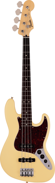 Fender Made in Japan Junior Collection Jazz Bass - Satin Vintage White Full Front View with Rosewood Fingerboard
