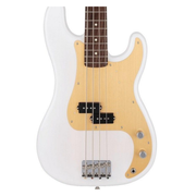 Fender Traditional 50s Precision Bass - White Blonde Front Body Close-Up Showing Gold Pickguard, Split-Coil Pickup and Bridge