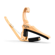 Kyser Quick-Change 6-String Acoustic Guitar Capo - Maple Finish Side View Showing Spring-Loaded Design and Black Rubber Padding