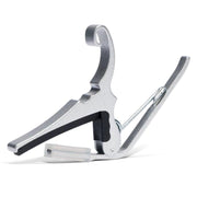 Kyser Quick-Change Acoustic Guitar Capo - Silver Side View with Spring-Loaded Trigger