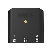 Rode AI-Micro dual-channel audio interface front view with microphone and headphone connections