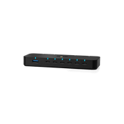 Rode Hub black high-performance USB hub angled view showing USB-A and USB-C ports