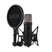 Rode NT1 5th Generation black condenser microphone with SM6 shock mount and pop filter