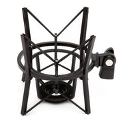 Rode PSM1 black microphone shock mount angled view showing suspension bands