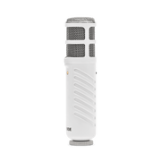 Rode Podcaster MKII white dynamic USB microphone angled side view