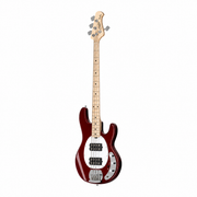 Sterling by Music Man StingRay RAY4HH - Candy Apple Red Front View Showing Dual Humbucker Pickups, Chrome Bridge and Maple Neck