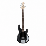 Sterling by Music Man StingRay RAY4 Bass Guitar - Trans Black Satin Full Front View with Dark Fingerboard, Black Pickguard and Chrome Bridge