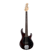 Sterling by Music Man StingRay 5-String Bass Guitar - Walnut Satin Full Front View with Dark Fingerboard, Black Pickguard and Chrome Bridge