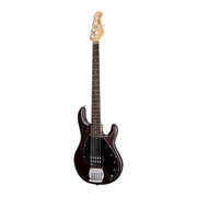 Sterling by Music Man StingRay 5-String Bass Guitar - Walnut Satin Angled Front View Showing Humbucker Pickup, Black Pickguard and Control Knobs