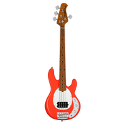 Sterling by Music Man StingRay Short Scale RAYSS4 Bass Guitar - Fiesta Red Full Front View with Dark Fingerboard and White Pickguard