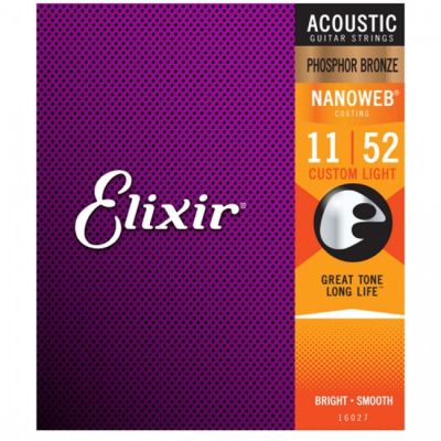 Elixir 16027 Acoustic Guitar Strings Nanoweb Custom Light 11-52 Phosphor Bronze APB-NW-CL