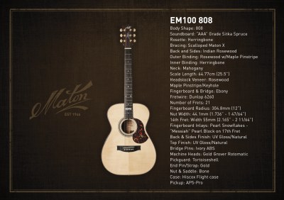 Maton EM100 808 Messiah Acoustic Electric Guitar with Deluxe Flight Case