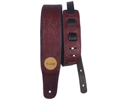 Basso Guitar Strap - Floral Emboss Wine Leather