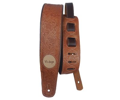 Basso Guitar Strap - Floral Leather Whiskey