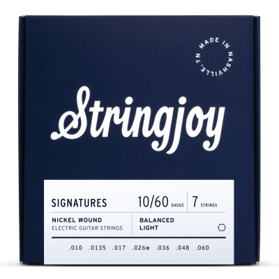 Stringjoy Signatures | 7 String Balanced Light Gauge (10-60) Nickel Wound Electric Guitar Strings