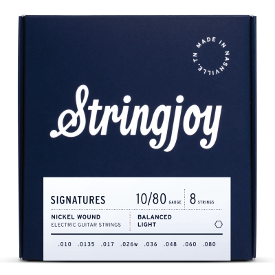 Stringjoy Signatures | 8 String Balanced Light Gauge (10-80) Nickel Wound Electric Guitar Strings