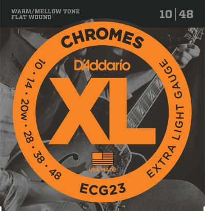 D'Addario ECG23 Chromes Flat Wound Electric Guitar Strings Extra Light 10-48