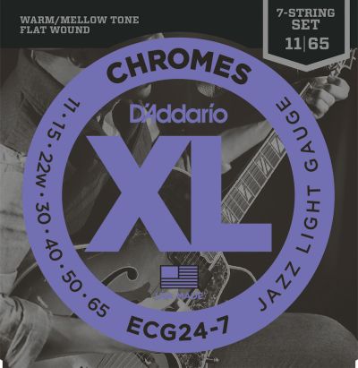 D'Addario ECG24-7 Chromes Flat Wound 7-String Electric Guitar Strings Jazz Light 11-65