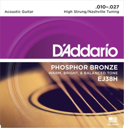 D'Addario EJ38H Phosphor Bronze Acoustic Guitar Strings High Strung/Nashville Tuning 10-27