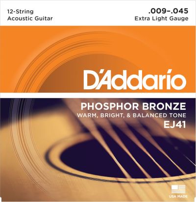 D'Addario EJ41 12-String Phosphor Bronze Acoustic Guitar Strings Extra Light 9-45