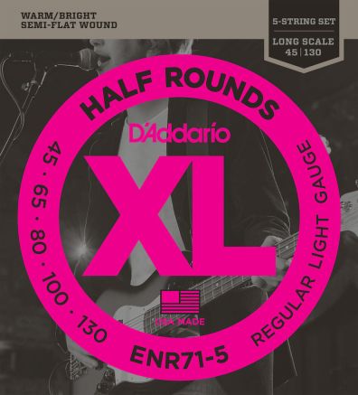 D'Addario ENR71-5 Half Round 5-String Bass Guitar Strings Regular Light 45-130 Long Scale