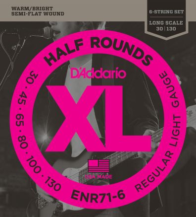 D'Addario ENR71-6 Half Round Bass Guitar Strings Regular Light 30-130 Long Scale