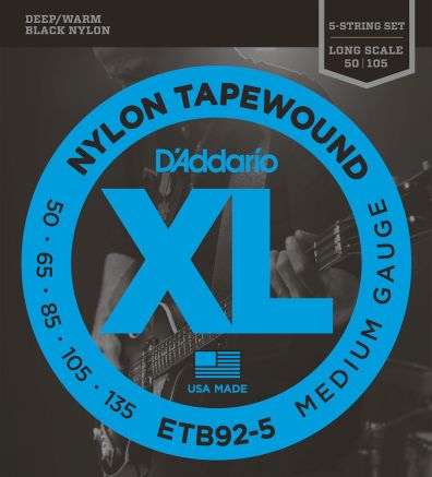 D'Addario ETB92-5 5-String Tapewound Bass Guitar Strings Medium 50-135 Long Scale