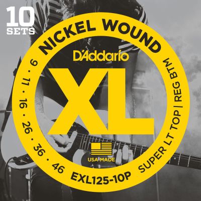 D'Addario EXL125-10P Nickel Wound Electric Guitar Strings Super Light Top/Regular Bottom 9-46 10 Sets