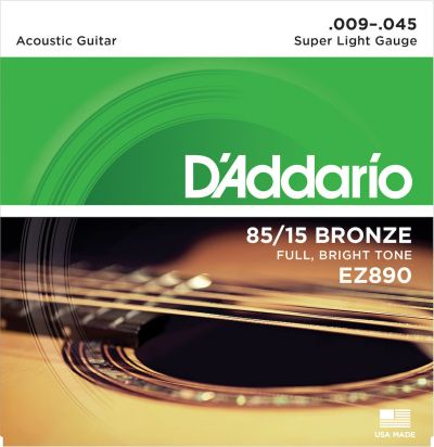 D'Addario EZ890 85/15 Bronze Acoustic Guitar Strings Super Light 9-45