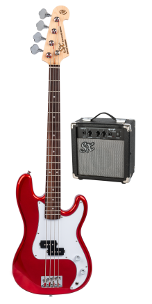 SX - SB2SK34CAR  3/4 size Bass Guitar & Amp Package. Candy Apple Red