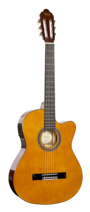 Valencia VC104TCE 4/4 size thin body electric/acoustic classical guitar with Venetian cutaway.