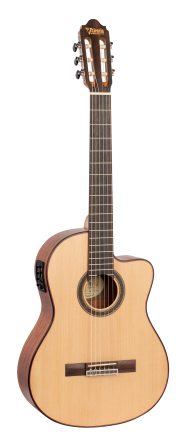 Valencia VC704CE 4/4 size Solid Top electric/acoustic classical guitar with Venetian cutaway.