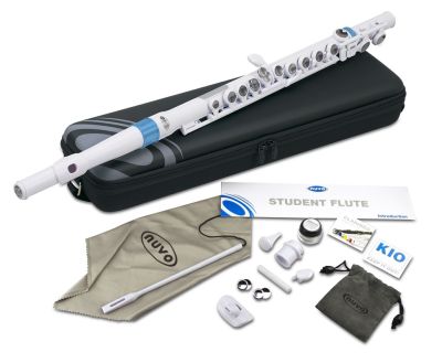 Nuvo NU-N210SFBL Student Flute White with Blue Trim w/Case and accessories