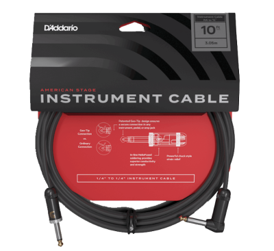 D'Addario American Stage Instrument Cable Straight to Right Angle - 10ft