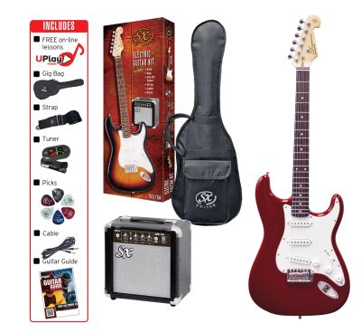 SX 4/4 Size Electric Guitar Kit in Candy Apple Red