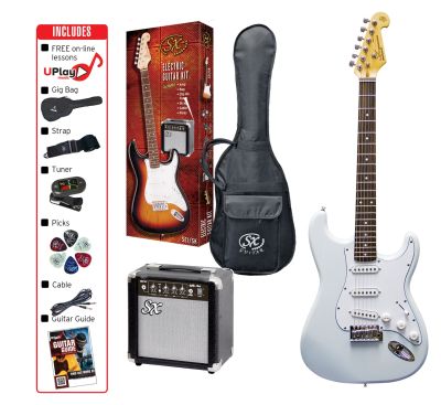 SX SE1SK 4/4 Full Size Electric Guitar Kit in White