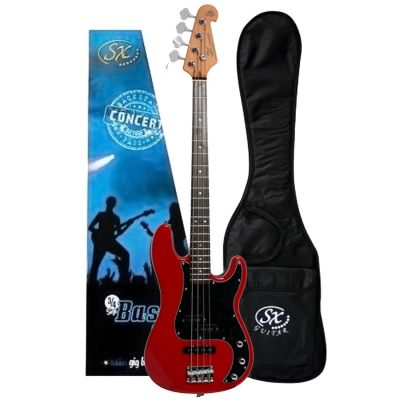 SX 3/4 Size Bass Guitar with Bag in Fiesta Red